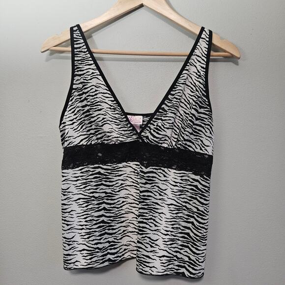 VX Intimate Cami Womens L Zebra Print Lace Y2K Babydoll Stretch Lingerie Top - Picture 1 of 9